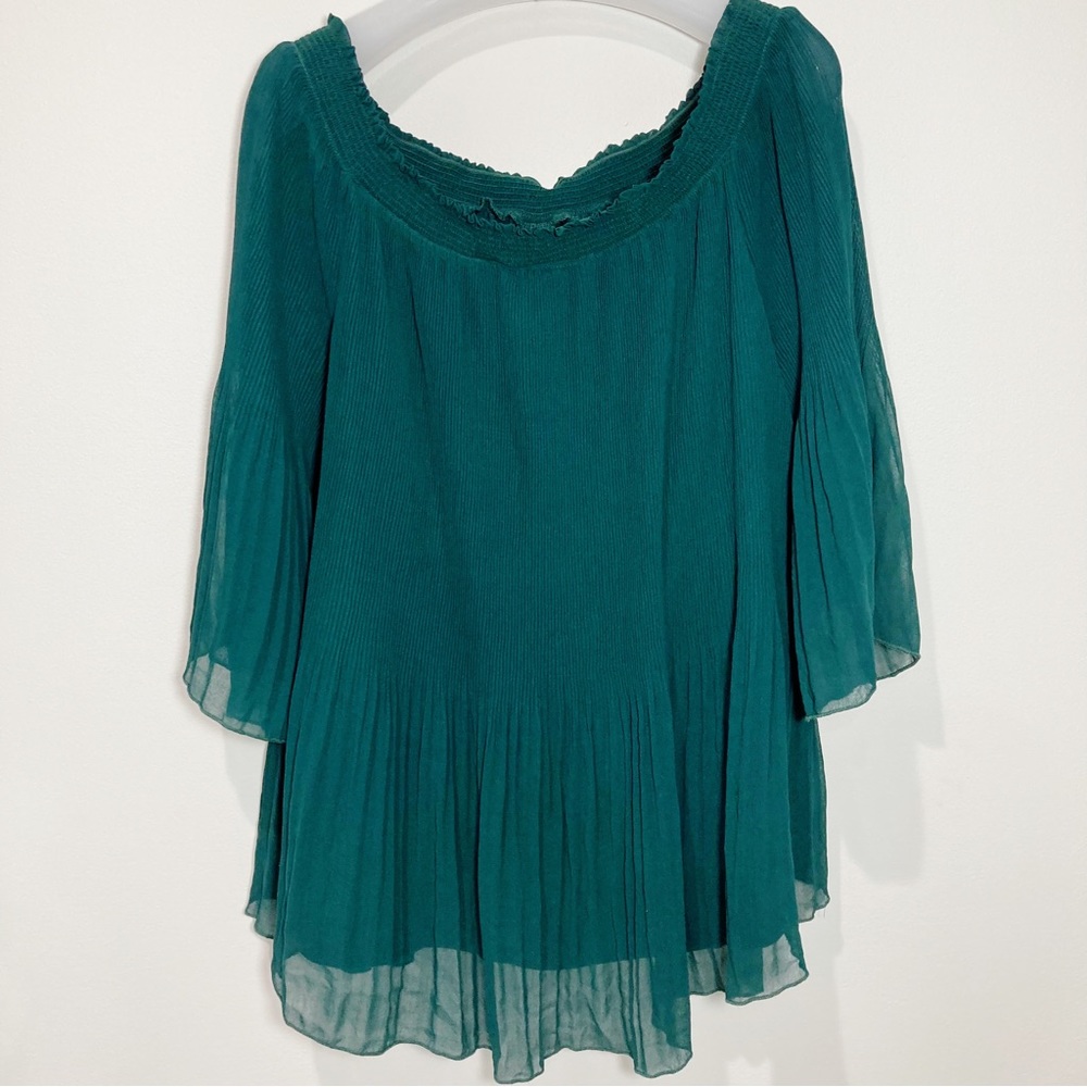 City Chic Micro Pleated Tunic or Mini Dress Lined Hunter Green